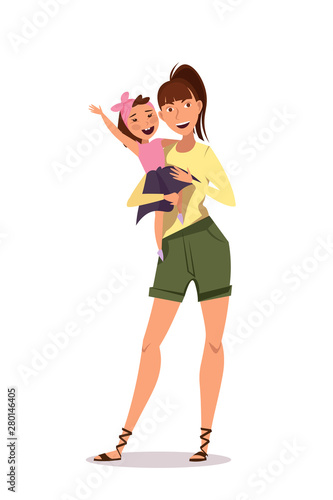 Happy mother with baby flat vector illustration