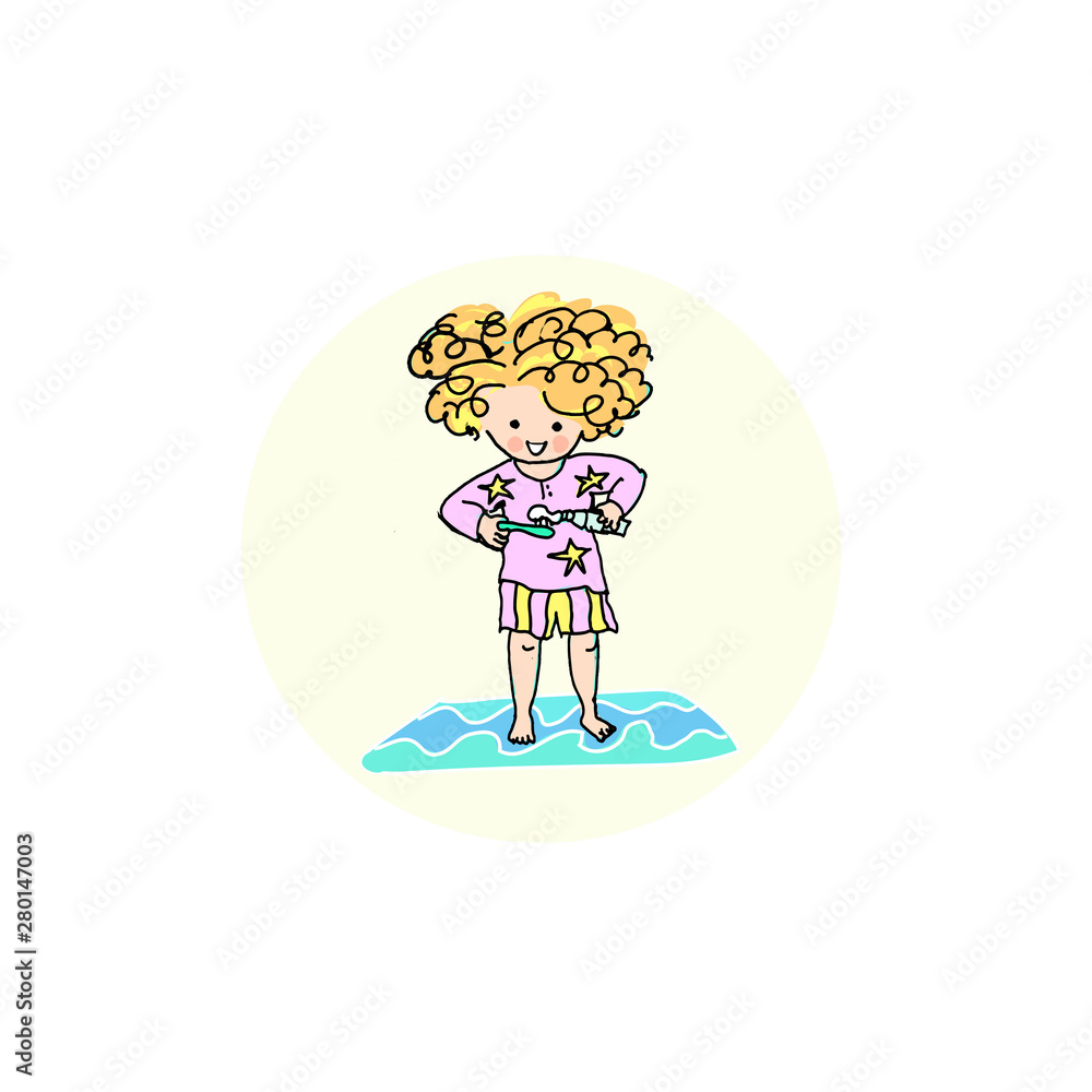 Kids ginger baby girl daily activity chore routine cartoon illustration Kids ginger baby girl daily activity chore routine cartoon illustration
