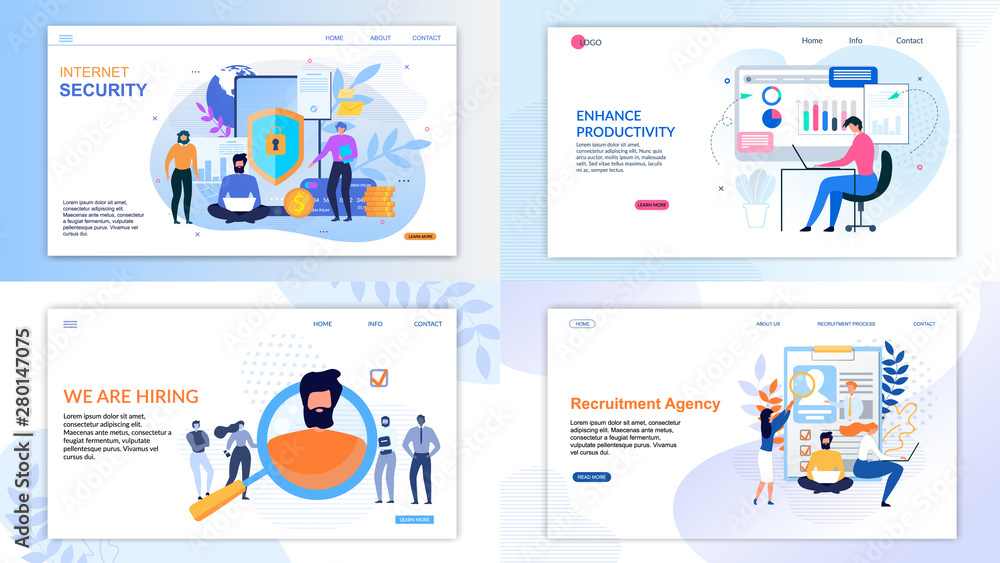 Flat Landing Page Set for Business and Security