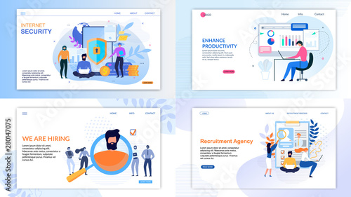 Flat Landing Page Set for Business and Security
