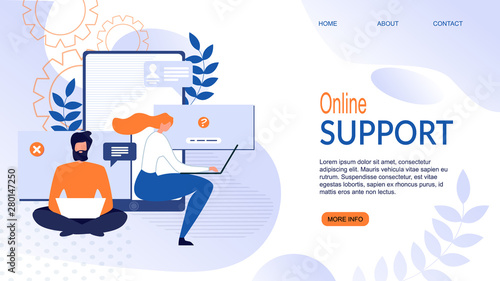 Flat Landing Page for Online Support Service App