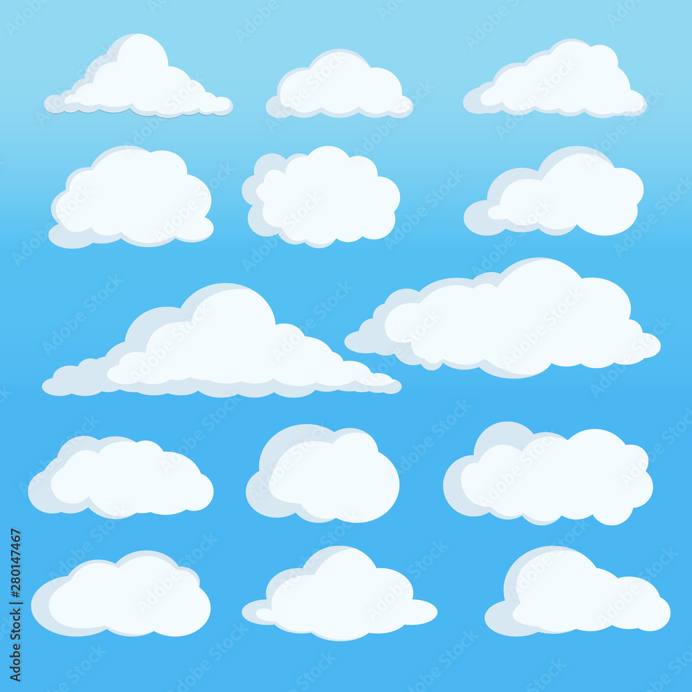 Fototapeta Cloud element set on blue sky.Vector blue sky background and cloud icon design