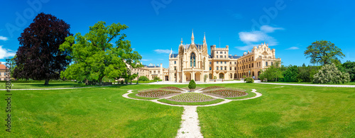 View of Lednice castle with monumental park in South Moravia – UNESCO (Czech Republic) photo