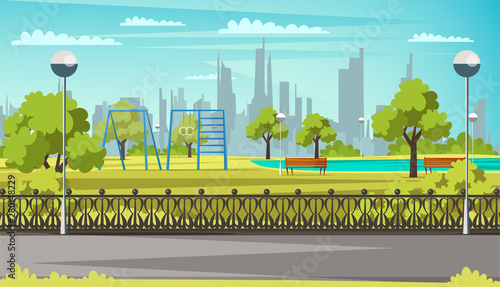 Sports ground in park flat vector illustration