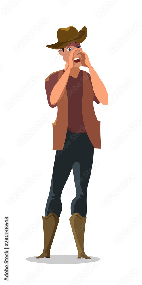 Cowboy shouting gesture flat vector illustration Cowboy shouting gesture flat vector illustration