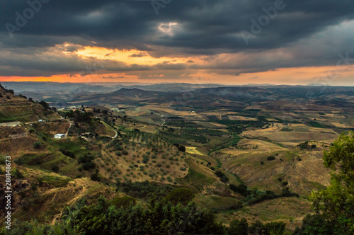 Wonderful Sicilian Landscape at Sunset During a Cloudy Day  Mazzarino  Caltanissetta  Sicily  Italy  Europe