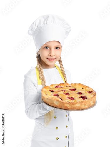 Cute little chef with pie o...