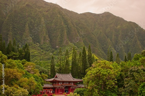 View to the Byodo-In Temple in Kaneohe, Hawaii photo