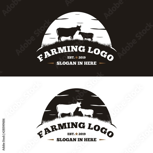 Vintage Cattle / Angus Emblem Label logo design