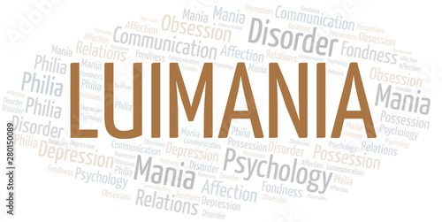 Luimania word cloud. Type of mania, made with text only.