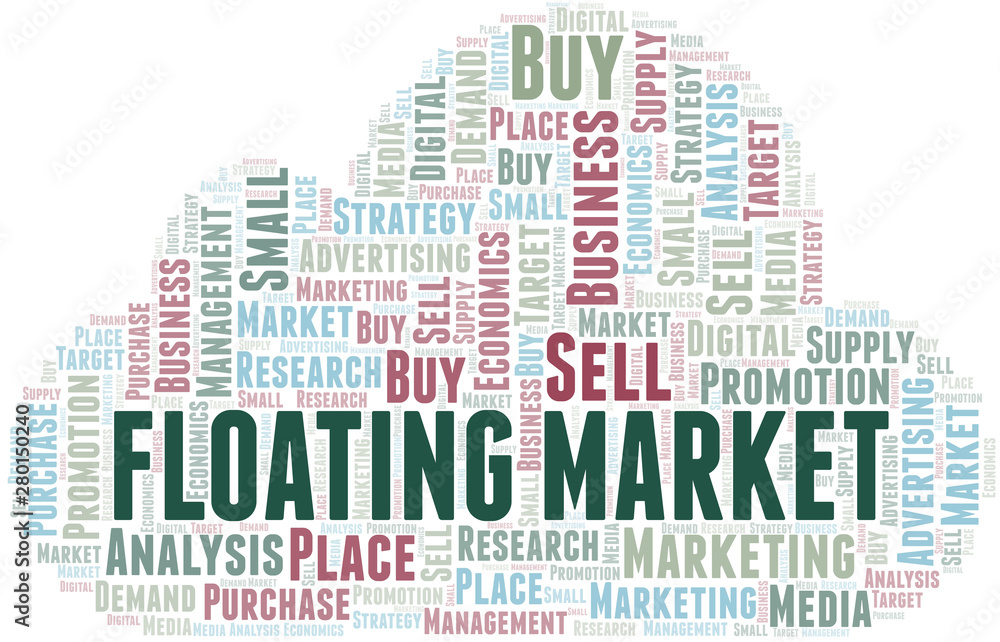Obraz premium Floating Market word cloud. Vector made with text only.