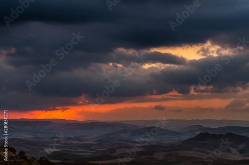 Wonderful Sicilian Landscape at Sunset During a Cloudy Day, Mazzarino, Caltanissetta, Sicily, Italy, Europe © Simoncountry