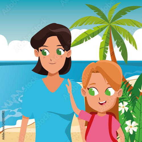Family single mother with kid