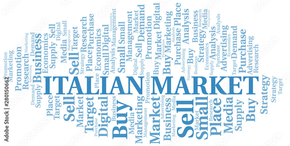 Obraz premium Italian Market word cloud. Vector made with text only.