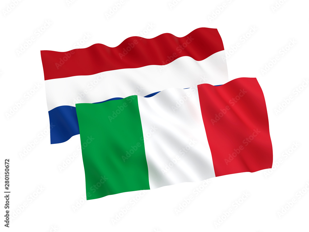 Flags of Italy and Netherlands on a white background
