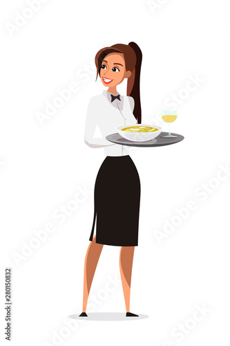 Restaurant waitress flat vector character