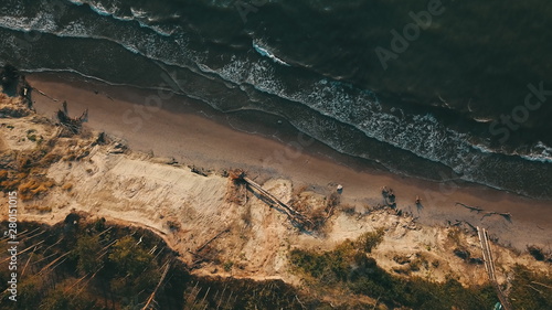 Sunset near coastline Baltic sea Jurkalne Aerial view Latvia photo