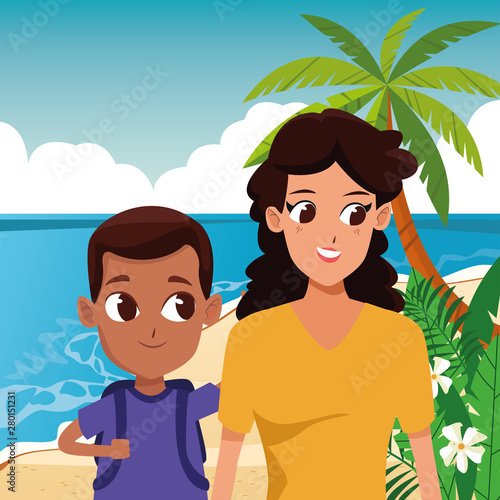 Family single mother with kid