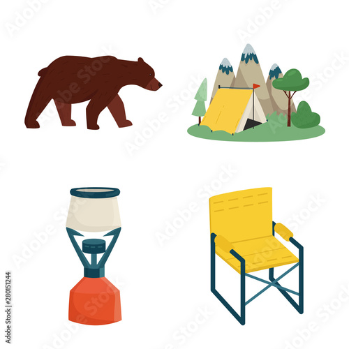 Vector illustration of picnic and nature sign. Set of picnic and travel stock symbol for web.