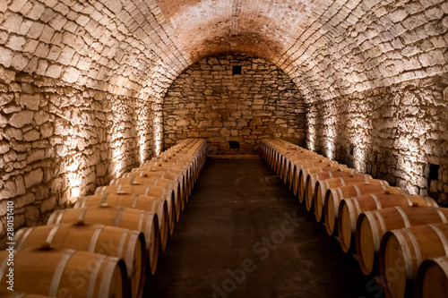 Wine storage at wineyard, dark light