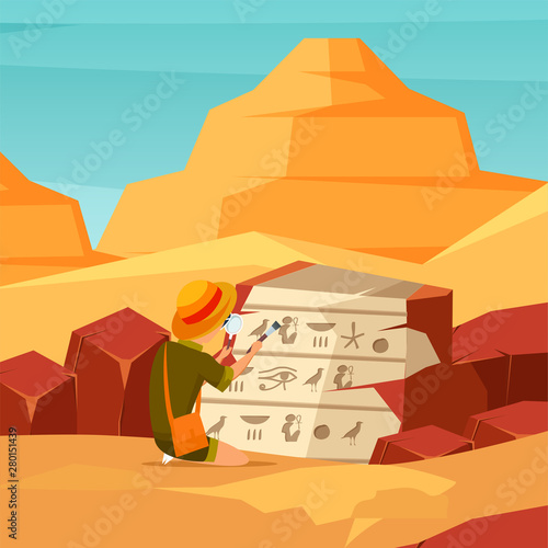 Archaeologist explores egyptian artifact character
