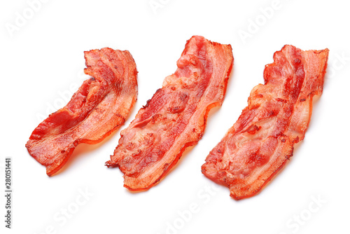 Fried bacon on white background photo