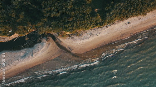 Sunset near coastline Baltic sea Jurkalne Aerial view Latvia