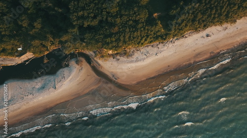 Sunset near coastline Baltic sea Jurkalne Aerial view Latvia photo