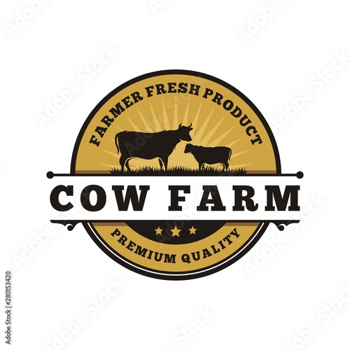 Vintage Cattle / Angus Emblem Label logo design