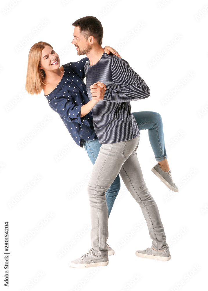 Portrait of dancing couple in love on white background Portrait of dancing couple in love on white background