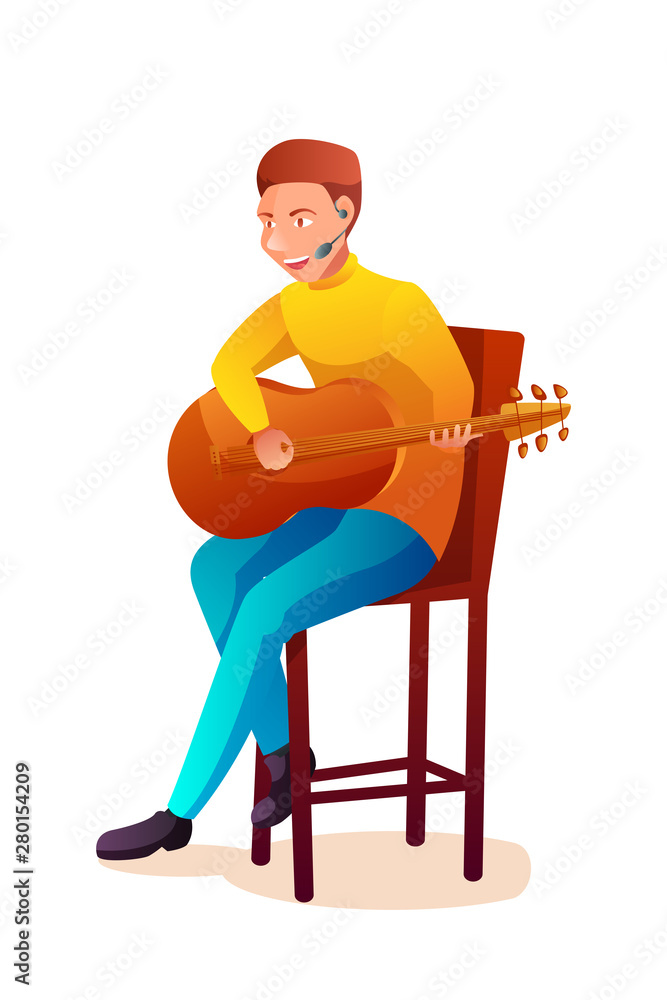 Male guitarist flat vector illustration