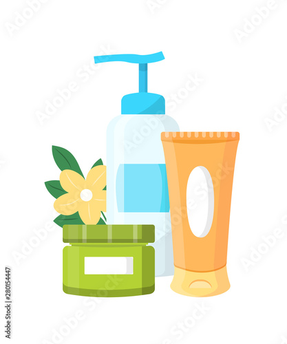 Body creams, cosmetics flat vector illustration