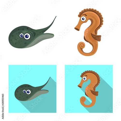 Vector illustration of sea and animal logo. Set of sea and marine vector icon for stock.