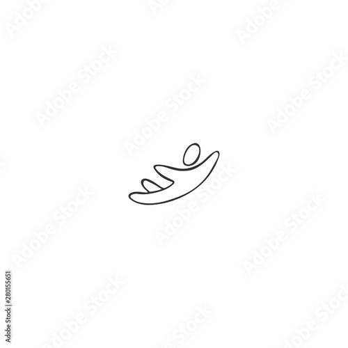 Sky sports logo element, hand drawn vector icon of a flying man. Parachuting, skydiving, freedom.