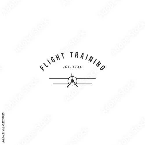Hand drawn isolated vector icon. Aircraft minimal logo template with retro plane.
