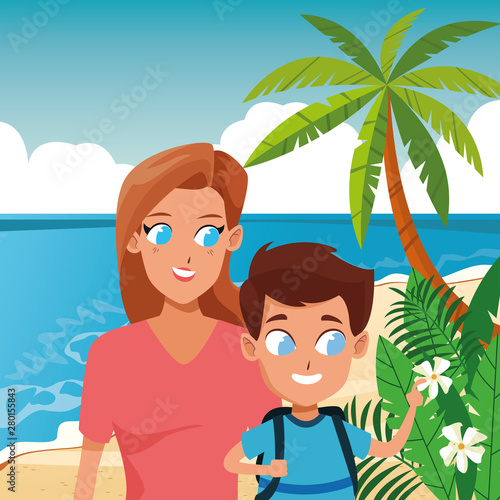 Family single mother with kid