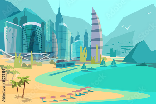 Beautiful sea view flat vector illustration
