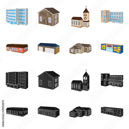 Vector illustration of facade and housing logo. Collection of facade and infrastructure vector icon for stock.