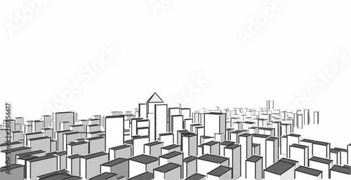 Cityscape modern architecture The scenery of the city  high-rise buildings  lines that show the modern  Sketch style. Illustration.