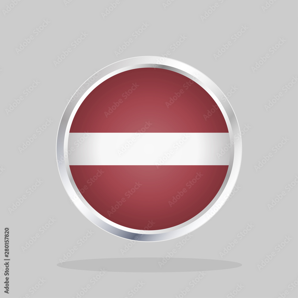 Flag of Latvia, Glossy Round Button With Metallic Frame