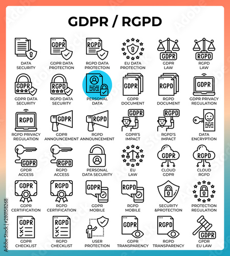 General data protection regulation (GDPR/RGPD) concept icons