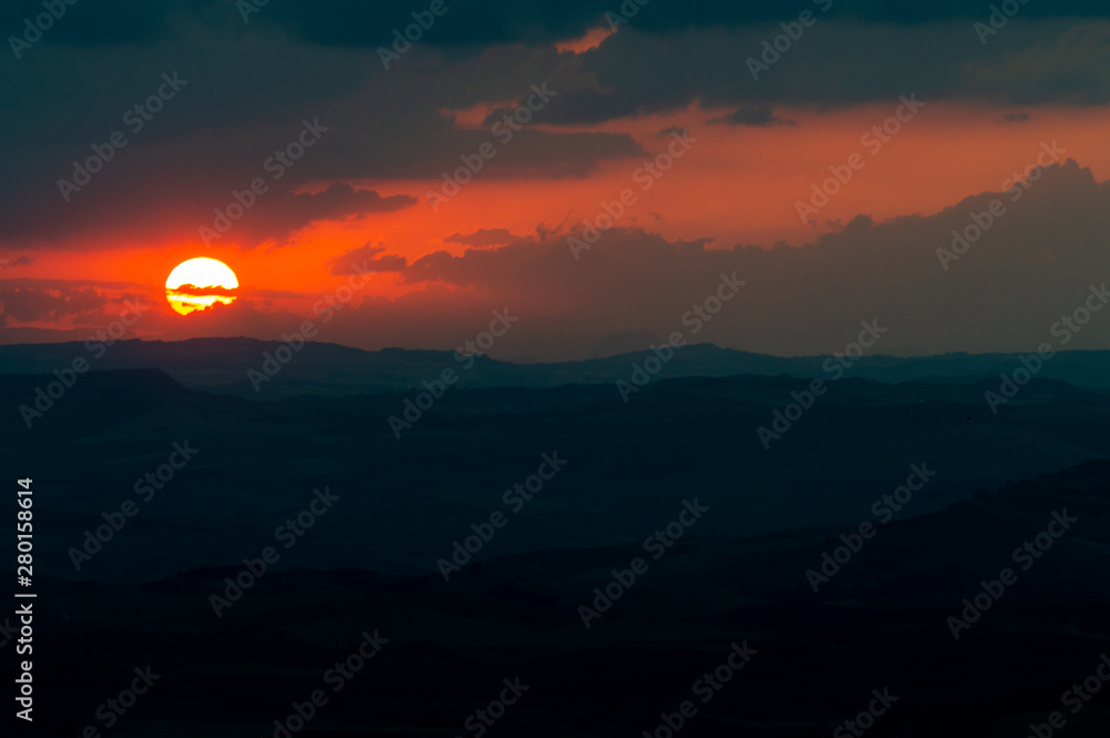 Wonderful Sunset in the Clouds, Mazzarino, Caltanissetta, Sicily, Italy, Europe