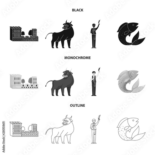 Vector design of and historic logo. Set of and country vector icon for stock.