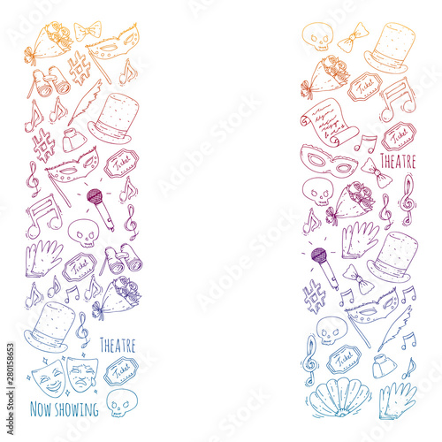 Theatre vector illustration. Entertaiment, cinema, stage, event. Background for banners, posters.