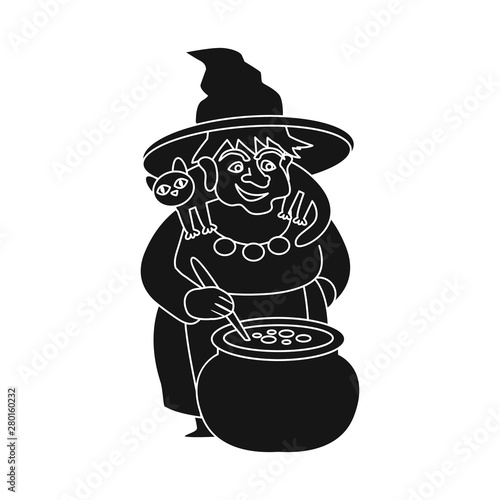 Vector design of witch and pot symbol. Collection of witch and fairytale vector icon for stock.