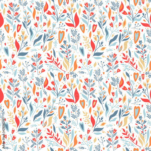 Trendy hand drawn seamless floral pattern. Background for posters, invitations, scrapbooking and textiles. Bright background