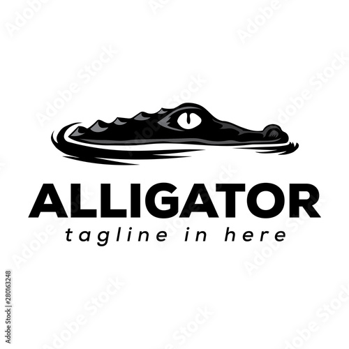 black art crocodile seeks prey on water logo design inspiration