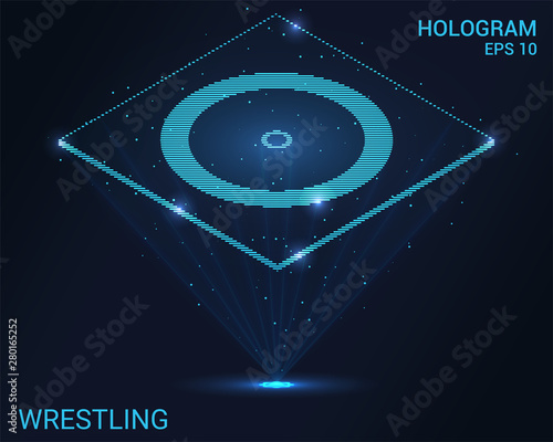 Hologram wrestling. A holographic projection of a classic wrestling. Wrestling Mat.