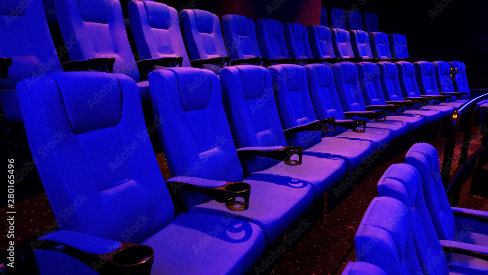 Fototapeta premium Row of blue elegant cinema or theater seats