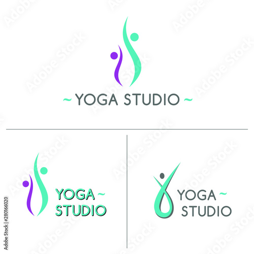 Minimalist logo vector template. Abstract stylized human body silhouettes. S ymbolizes balance and harmony. Yoga studio logo. 